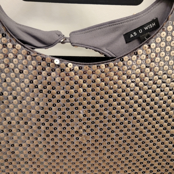EUC As U Wish Size L Sequin Dress - Silver/Gunmetal/Light Copper - Picture 4 of 6